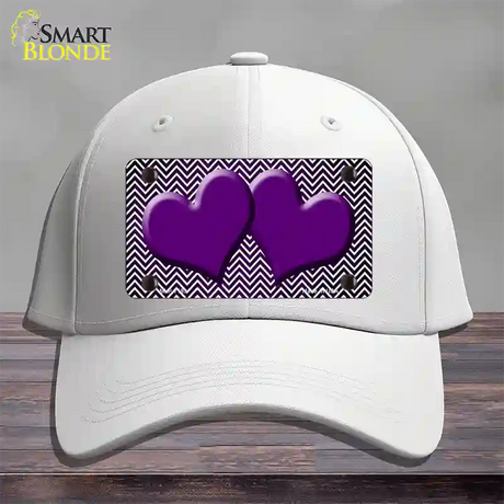 Purple White Small Chevron Hearts Oil Rubbed Novelty License Plate Hat Cotton / White