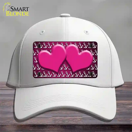 Pink White Anchor Hearts Oil Rubbed Novelty License Plate Hat Cotton / White