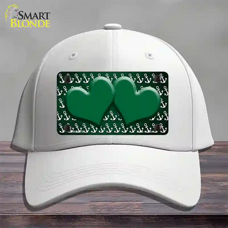 Green White Anchor Hearts Oil Rubbed Novelty License Plate Hat Cotton / White