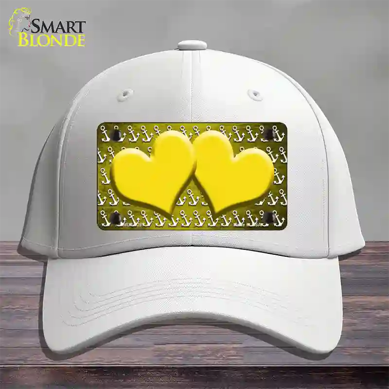 Yellow White Anchor Hearts Oil Rubbed Novelty License Plate Hat Cotton / White