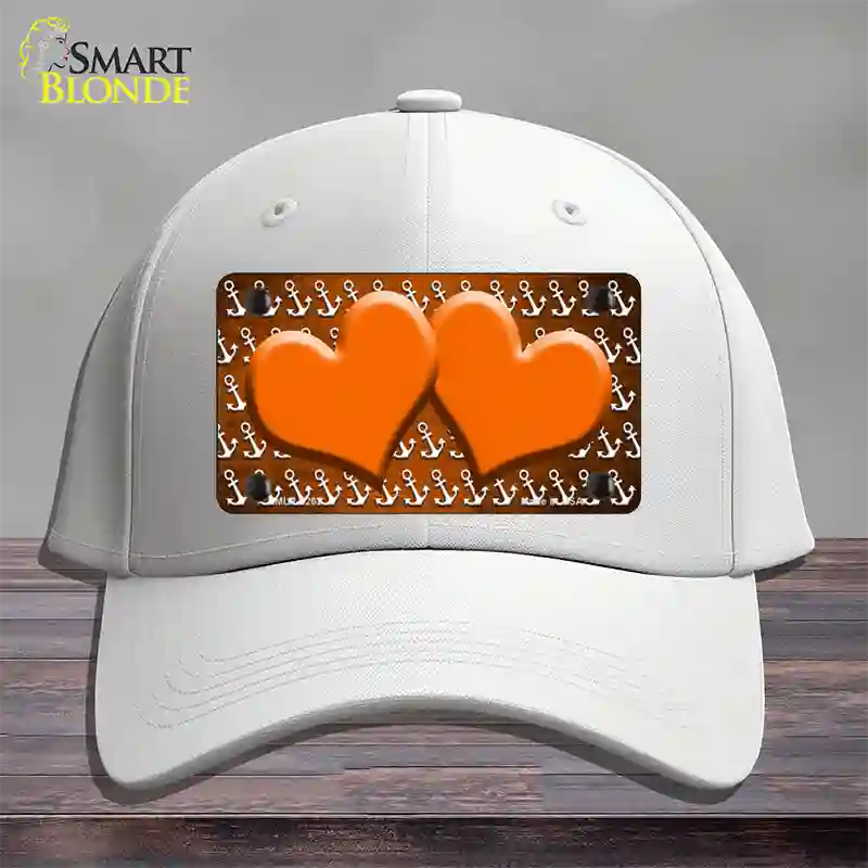 Orange White Anchor Hearts Oil Rubbed Novelty License Plate Hat Cotton / White