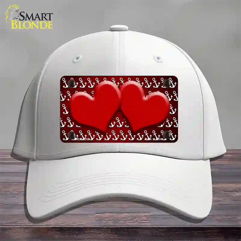 Red White Anchor Hearts Oil Rubbed Novelty License Plate Hat Cotton / White