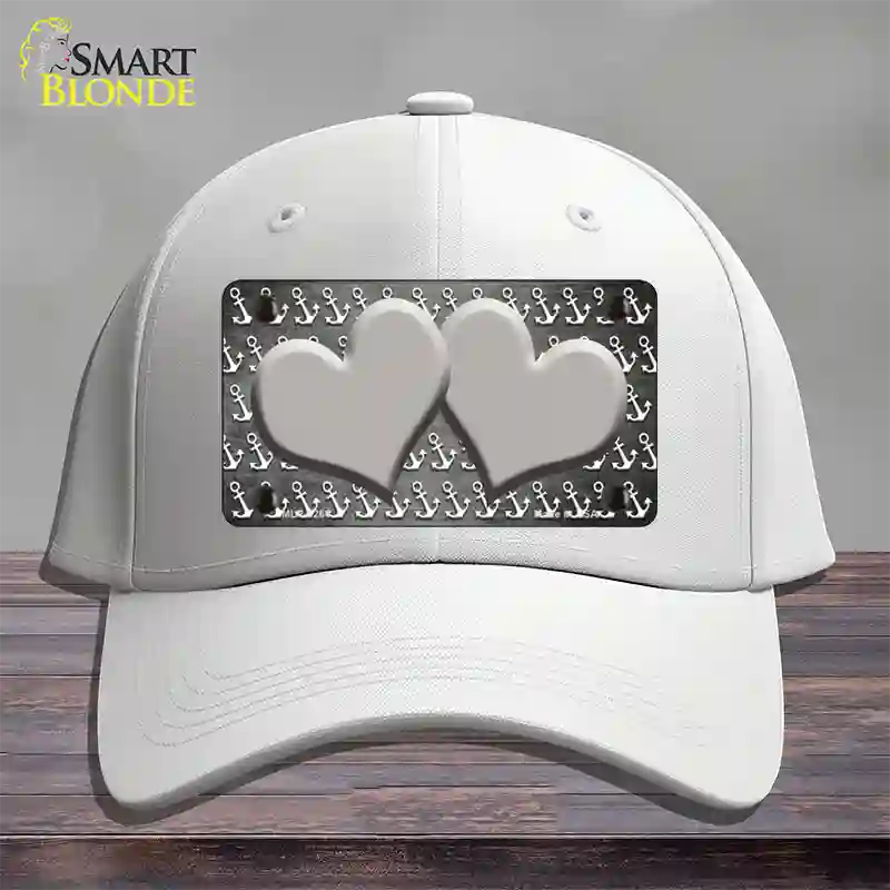 Gray White Anchor Hearts Oil Rubbed Novelty License Plate Hat Cotton / White