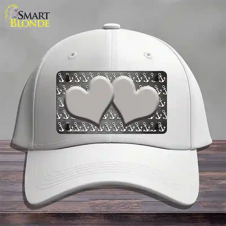 Gray White Anchor Hearts Oil Rubbed Novelty License Plate Hat Cotton / White