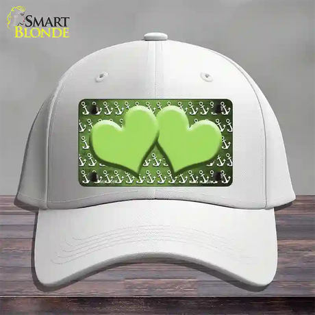 Lime Green White Anchor Hearts Oil Rubbed Novelty License Plate Hat Cotton / White