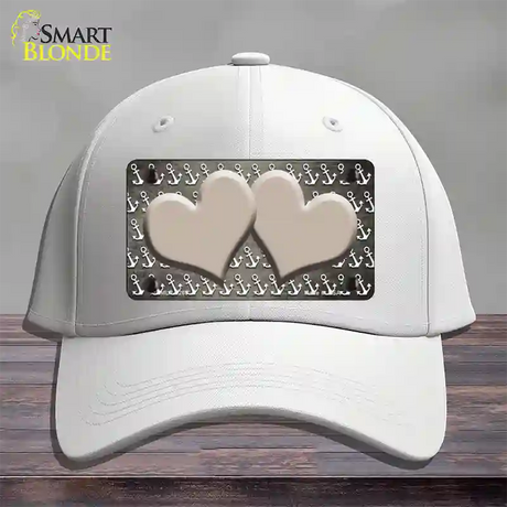 Tan White Anchor Hearts Oil Rubbed Novelty License Plate Hat Cotton / White