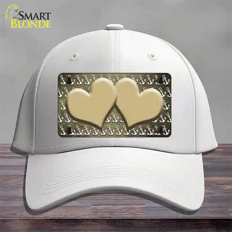 Gold White Anchor Hearts Oil Rubbed Novelty License Plate Hat Cotton / White