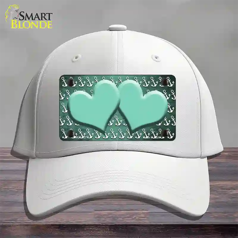 Mint White Anchor Hearts Oil Rubbed Novelty License Plate Hat Cotton / White