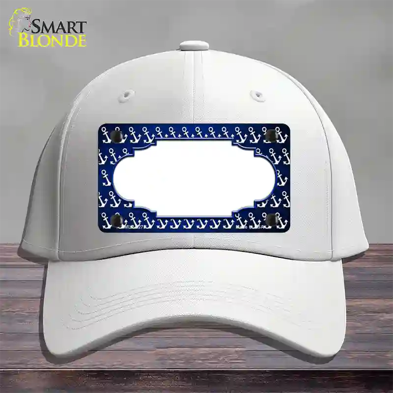 Blue White Anchor Scallop Oil Rubbed Novelty License Plate Hat Cotton / White