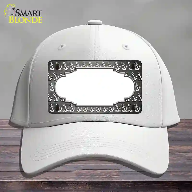 Gray White Anchor Scallop Oil Rubbed Novelty License Plate Hat Cotton / White