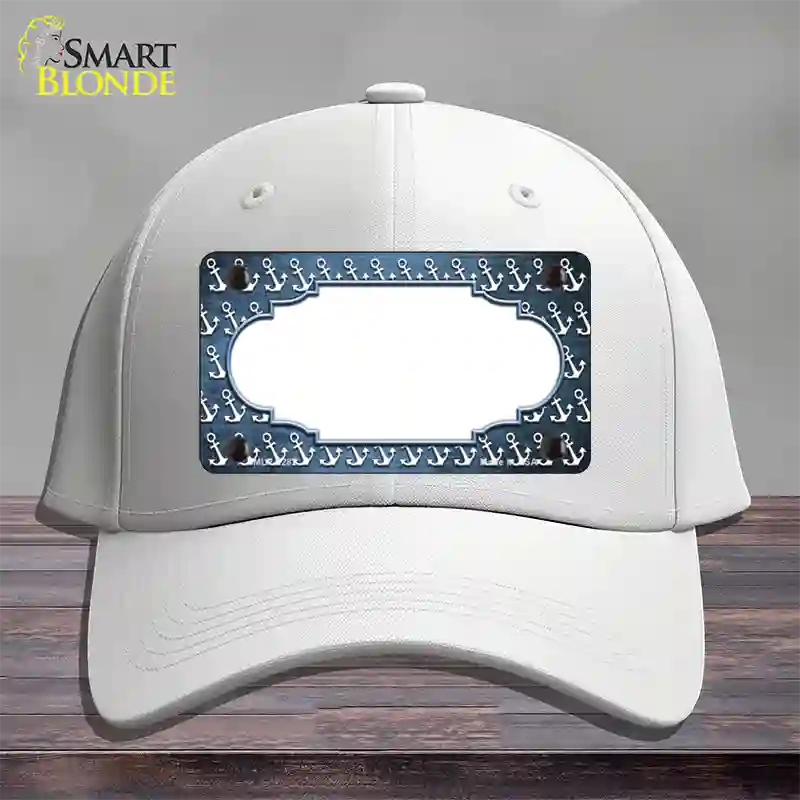 Light Blue White Anchor Scallop Oil Rubbed Novelty License Plate Hat Cotton / White