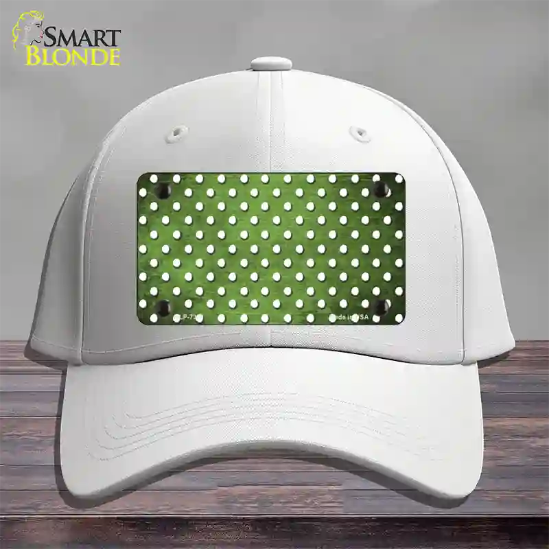 Lime Green White Small Dots Oil Rubbed Novelty License Plate Hat Cotton / White