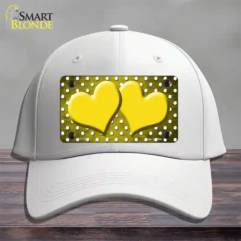 Yellow White Small Dots Hearts Oil Rubbed Novelty License Plate Hat Cotton / White