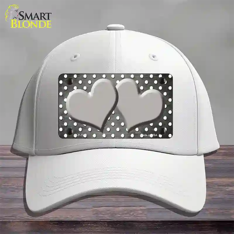 Gray White Small Dots Hearts Oil Rubbed Novelty License Plate Hat Cotton / White