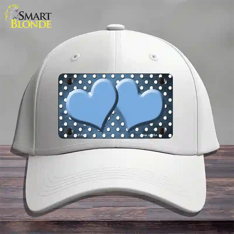 Light Blue White Small Dots Hearts Oil Rubbed Novelty License Plate Hat Cotton / White