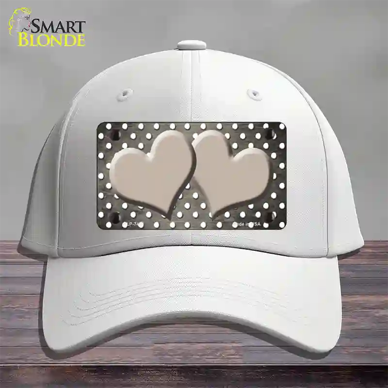 Tan White Small Dots Hearts Oil Rubbed Novelty License Plate Hat Cotton / White