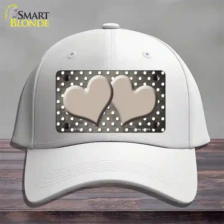 Tan White Small Dots Hearts Oil Rubbed Novelty License Plate Hat Cotton / White