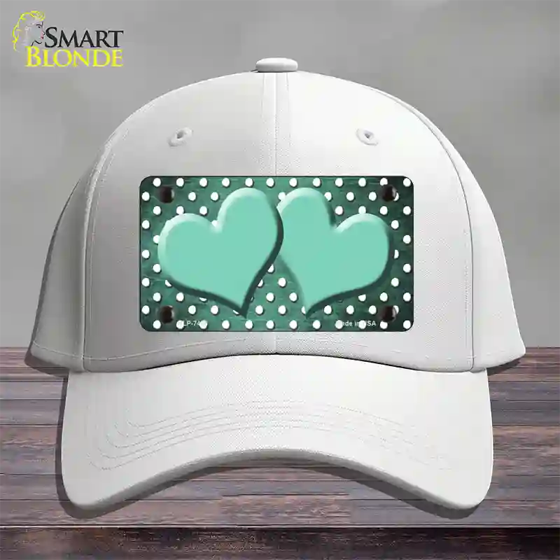 Mint White Small Dots Hearts Oil Rubbed Novelty License Plate Hat Cotton / White