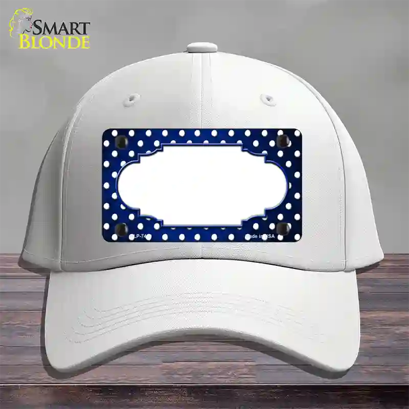 Blue White Small Dots Scallop Oil Rubbed Novelty License Plate Hat Cotton / White