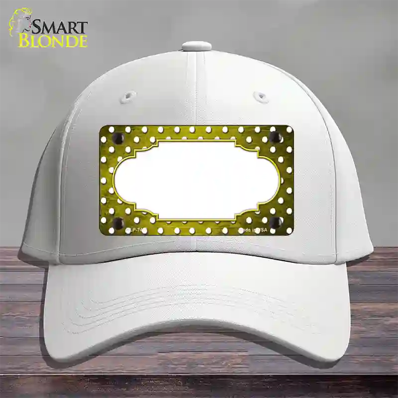 Yellow White Small Dots Scallop Oil Rubbed Novelty License Plate Hat Cotton / White