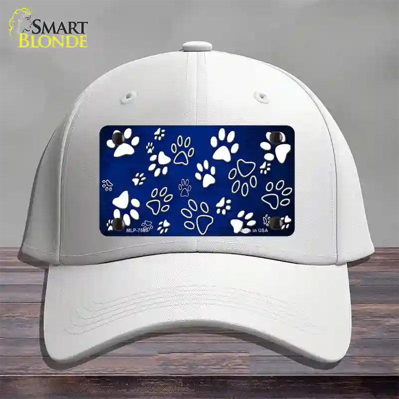 Blue White Paw Oil Rubbed Novelty License Plate Hat Cotton / White