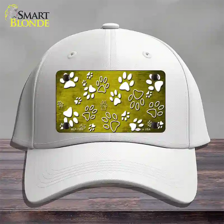 Yellow White Paw Oil Rubbed Novelty License Plate Hat Cotton / White