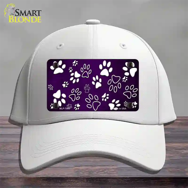 Purple White Paw Oil Rubbed Novelty License Plate Hat Cotton / White