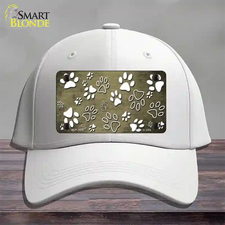 Gold White Paw Oil Rubbed Novelty License Plate Hat Cotton / White