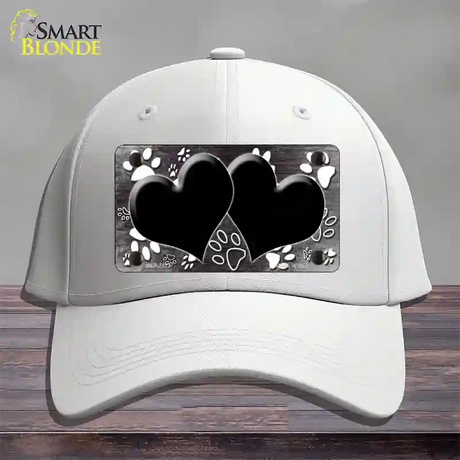 Paw Heart Black White Novelty License Plate Hat Cotton / White