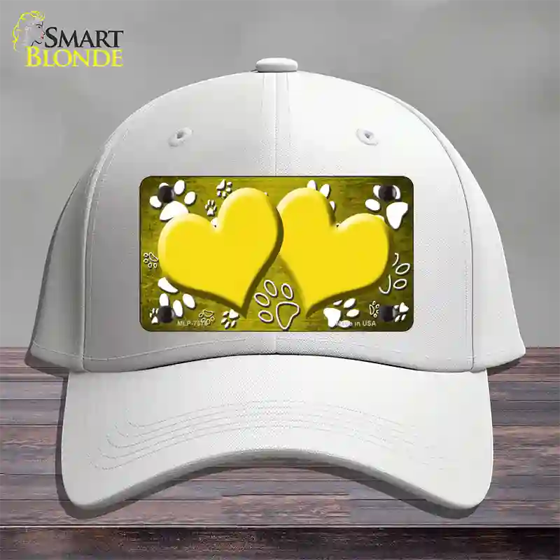 Paw Heart Yellow White Novelty License Plate Hat Cotton / White