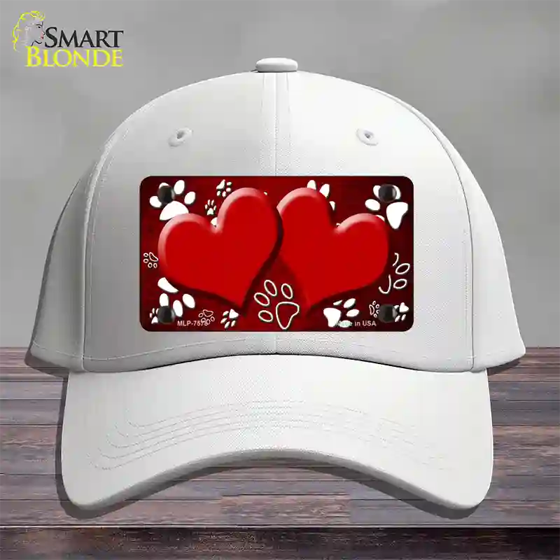 Paw Heart Red White Novelty License Plate Hat Cotton / White