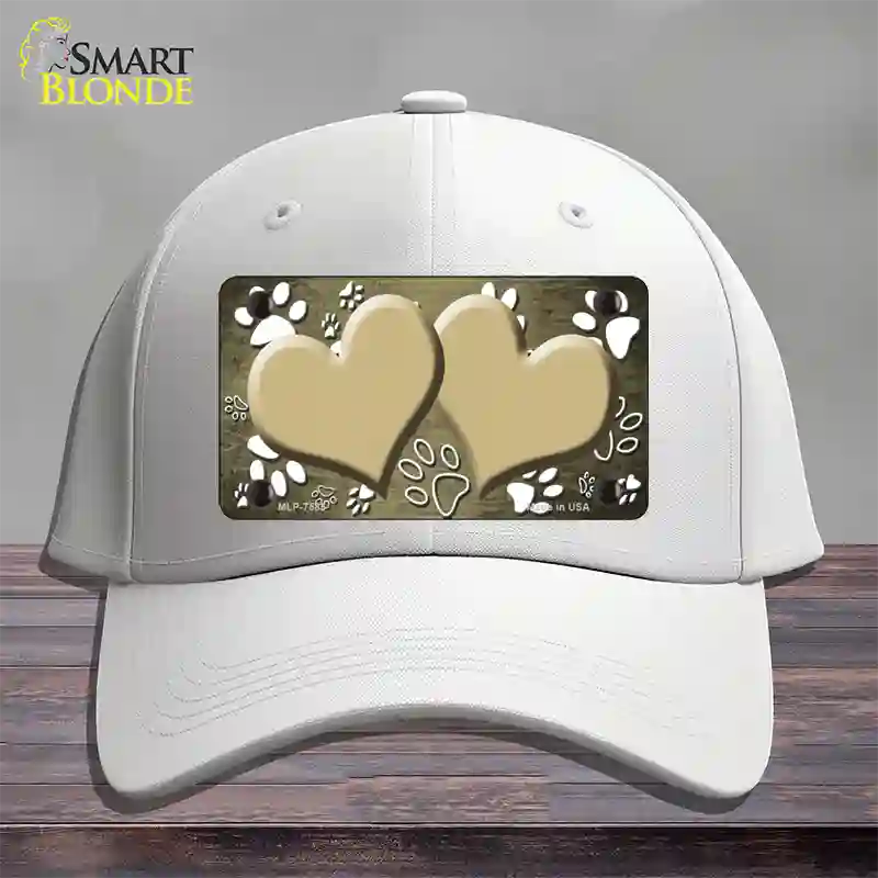 Paw Heart Gold White Novelty License Plate Hat Cotton / White