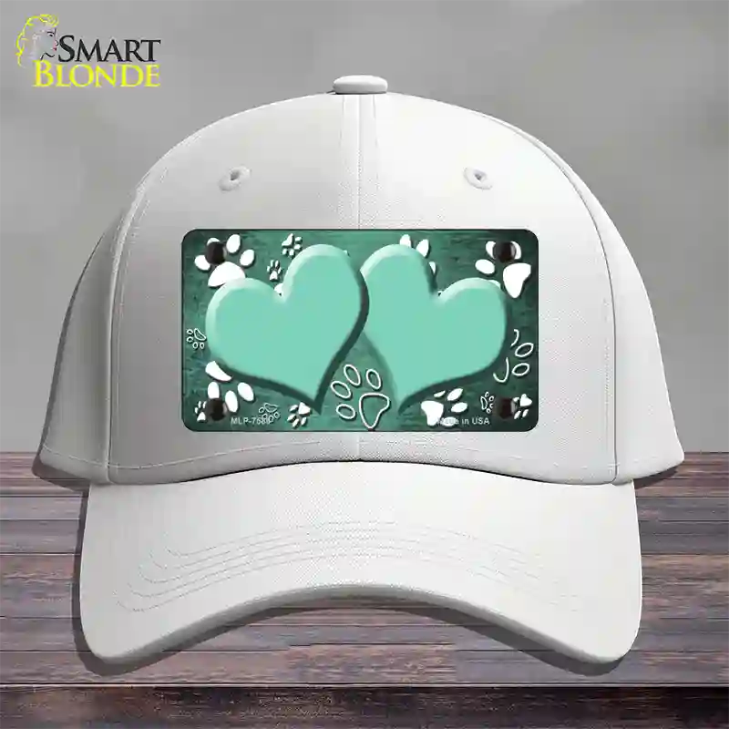 Paw Heart Mint White Novelty License Plate Hat Cotton / White