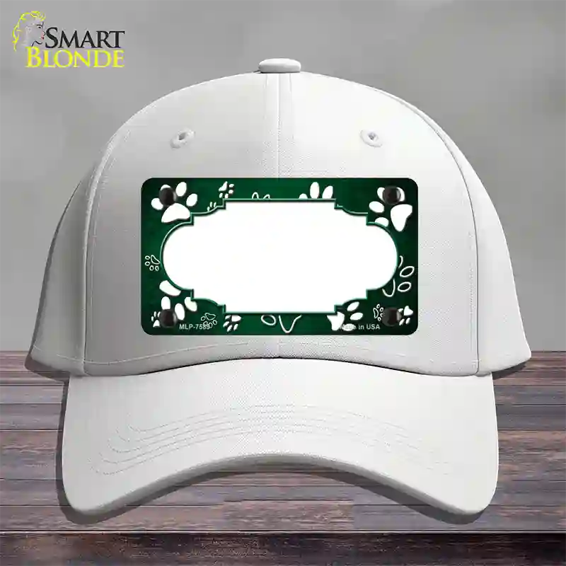 Paw Scallop Green White Novelty License Plate Hat Cotton / White