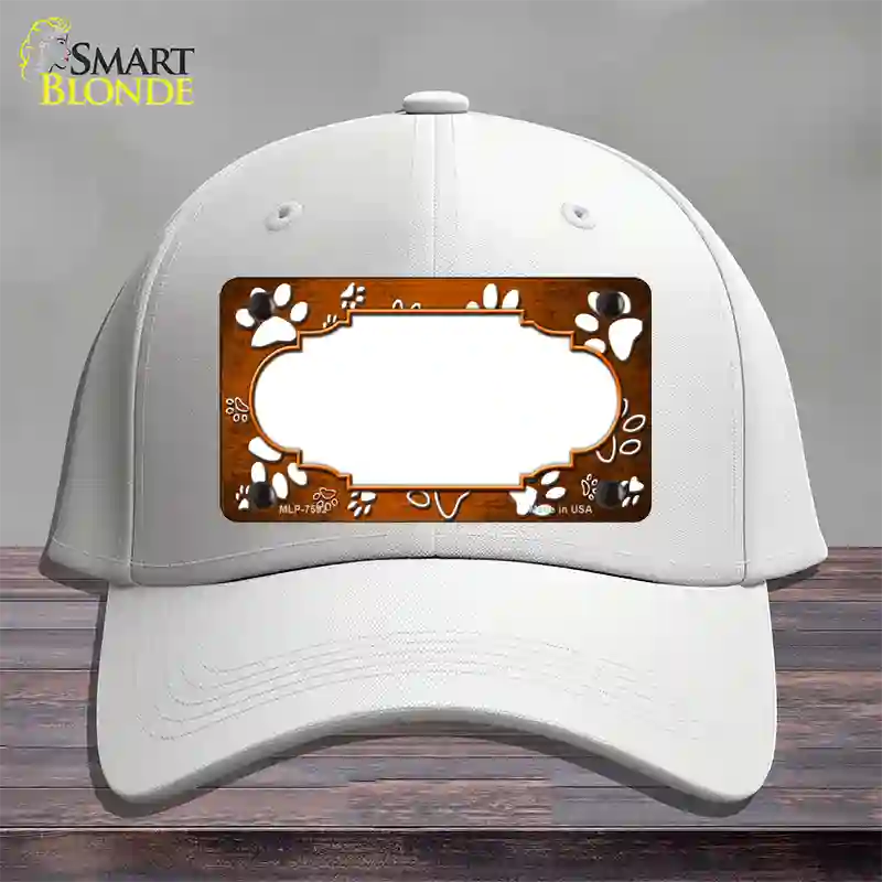 Paw Scallop Orange White Novelty License Plate Hat Cotton / White