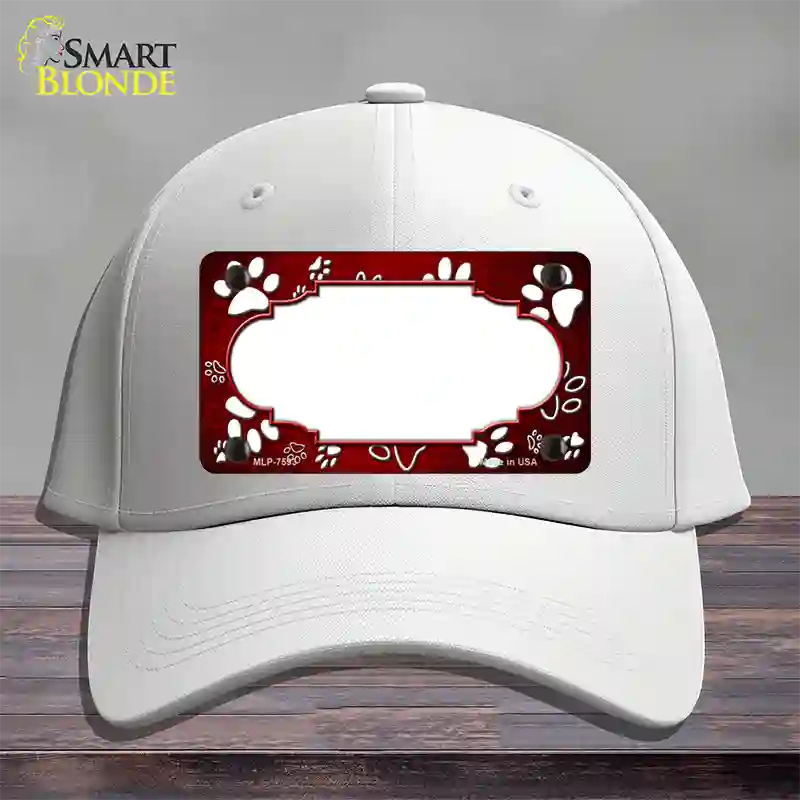 Paw Scallop Red White Novelty License Plate Hat Cotton / White