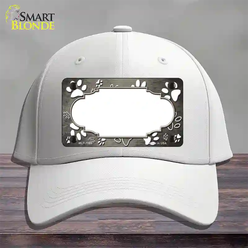 Paw Scallop Tan White Novelty License Plate Hat Cotton / White