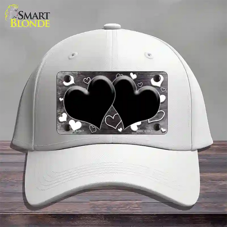 Black White Love Hearts Oil Rubbed Novelty License Plate Hat Cotton / White