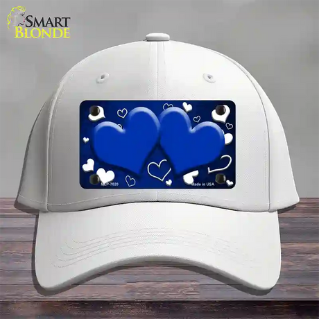 Blue White Love Hearts Oil Rubbed Novelty License Plate Hat Cotton / White