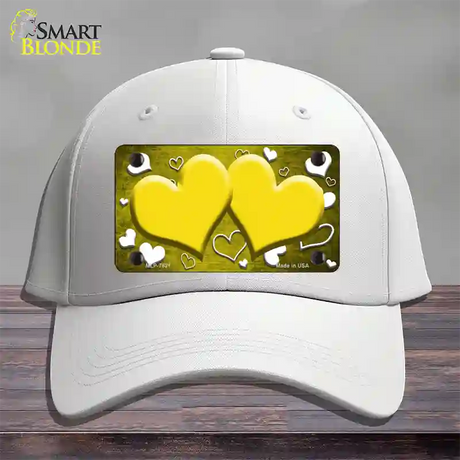 Yellow White Love Hearts Oil Rubbed Novelty License Plate Hat Cotton / White