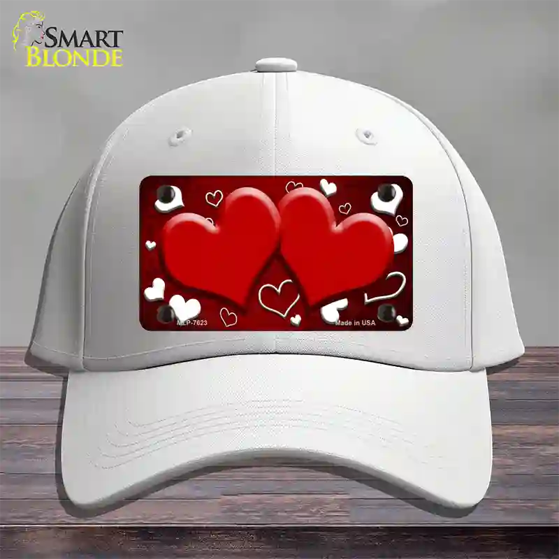 Red White Love Hearts Oil Rubbed Novelty License Plate Hat Cotton / White