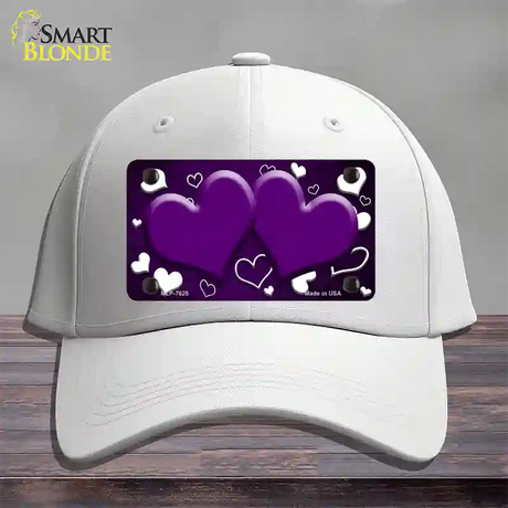 Purple White Love Hearts Oil Rubbed Novelty License Plate Hat Cotton / White