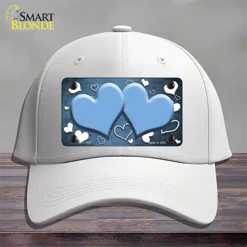 Light Blue White Love Hearts Oil Rubbed Novelty License Plate Hat Cotton / White