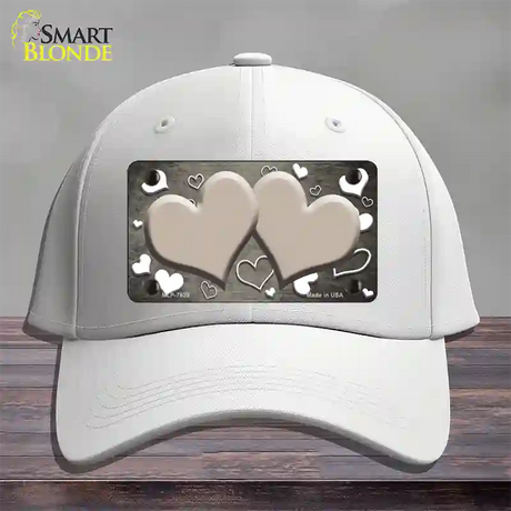 Tan White Love Hearts Oil Rubbed Novelty License Plate Hat Cotton / White