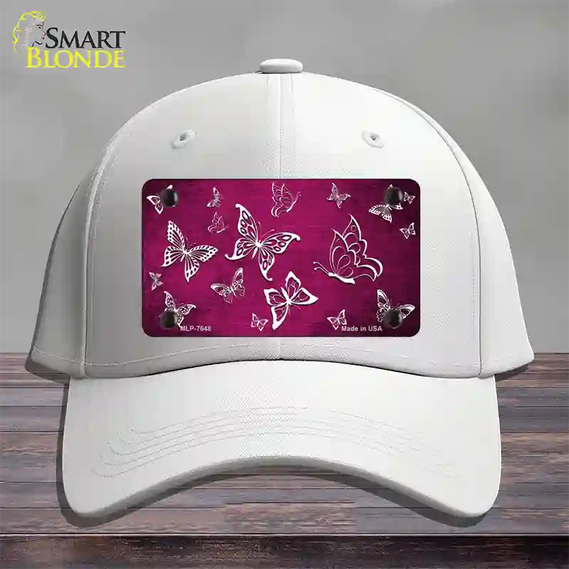 Pink White Butterfly Oil Rubbed Novelty License Plate Hat Cotton / White