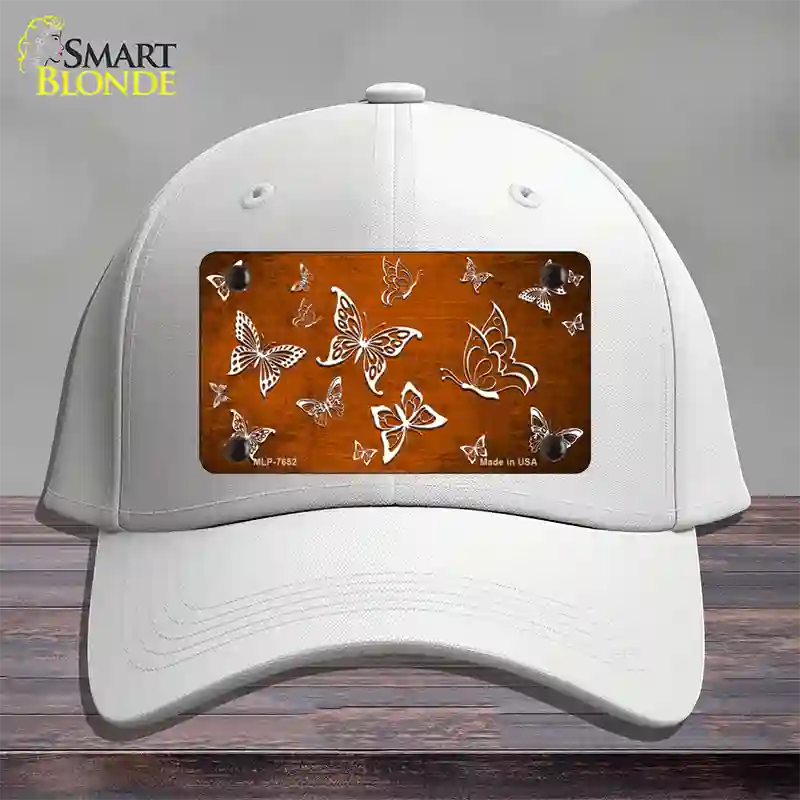 Orange White Butterfly Oil Rubbed Novelty License Plate Hat Cotton / White