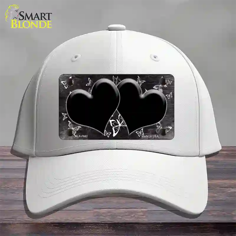 Black White Hearts Butterfly Oil Rubbed Novelty License Plate Hat Cotton / White