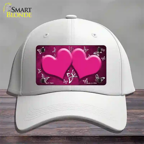 Pink White Hearts Butterfly Oil Rubbed Novelty License Plate Hat Cotton / White