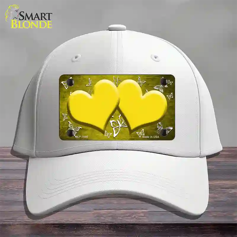 Yellow White Hearts Butterfly Oil Rubbed Novelty License Plate Hat Cotton / White