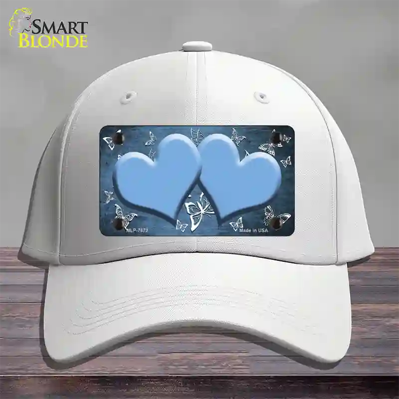 Light Blue White Hearts Butterfly Oil Rubbed Novelty License Plate Hat Cotton / White